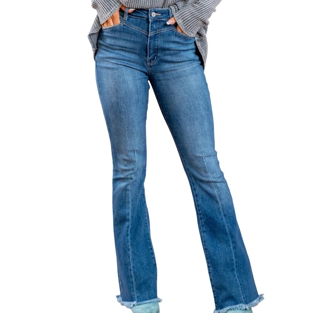 Kancan Womens Auburn Western Front Medium Wash High Rise Flare Jeans Size 11/29